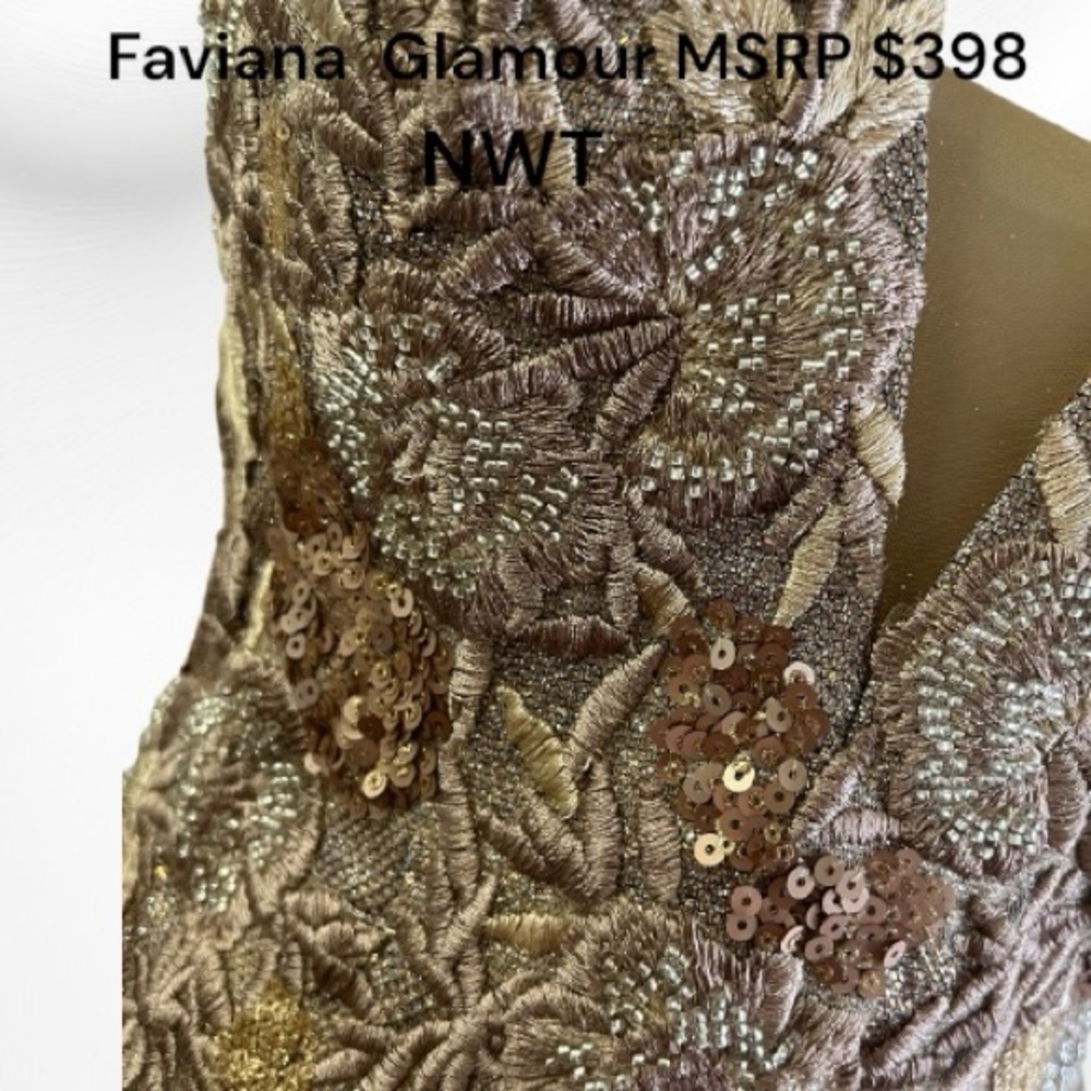 Faviana Glamour NWT Copper Gown, Beaded Sequins Metallic Shift Color Size 2 - Picture 6 of 9